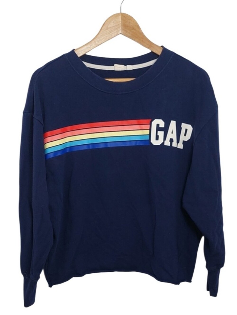 GAP Navy Crewneck Rainbow Stripe Women's Size Small Long Sleeve Blue